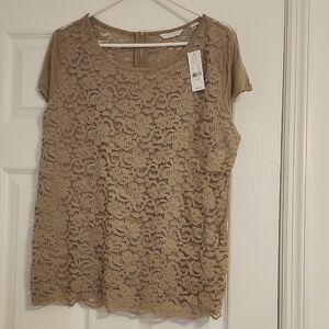 New York & Company Tan Lace Blouse